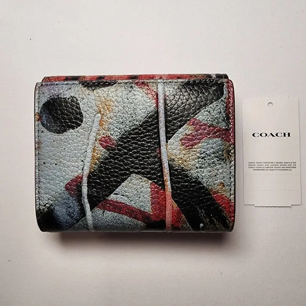 NWT Coach CM672 X Mint + Serf Small Morgan Wallet Silver / Black Multi